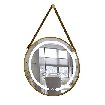 Espelho de LED emoldurado 60cm redondo com alça 6500k dourado